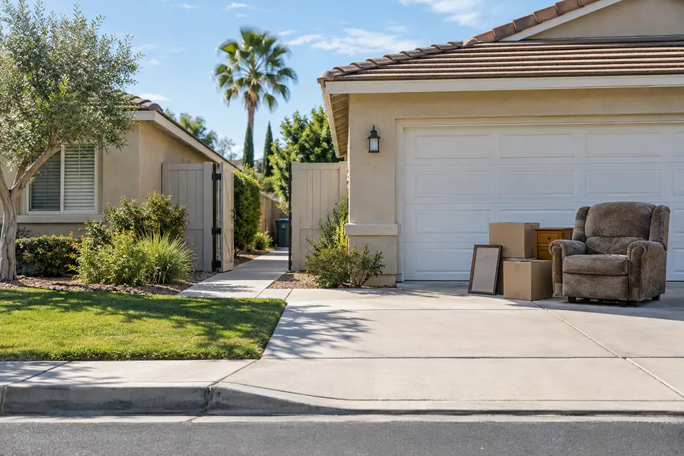 Clear driveway and open side gate beside bulky items